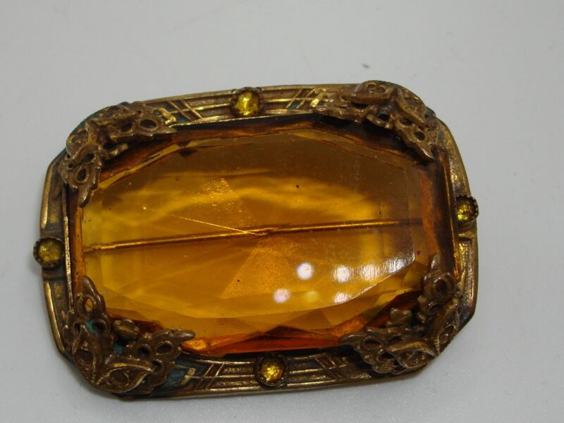 Antique Art Nouveau gold-washed brooch with paste stones