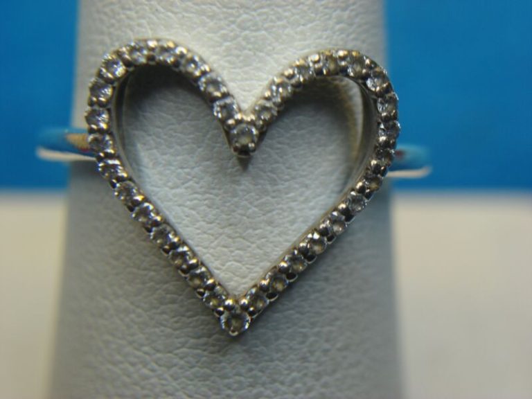 Sterling silver heart ring with cubic zirconia stones, size 9