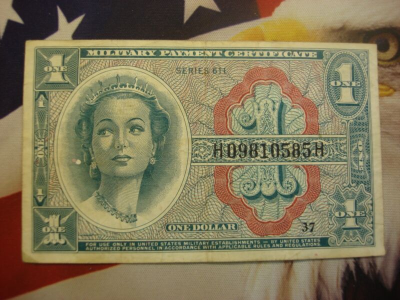 Vintage US Series 611 $1 Military Payment Certificate (MPC) in nice circulated condition