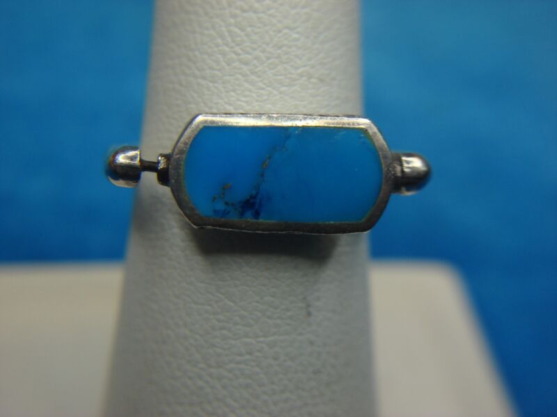 Sterling silver reversible ring with turquoise and onyx stones, size 8 1/4