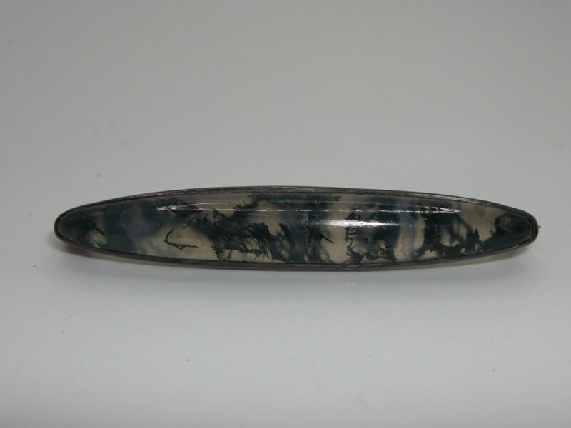 Antique Art Deco Moss Agate Sterling Silver Pin