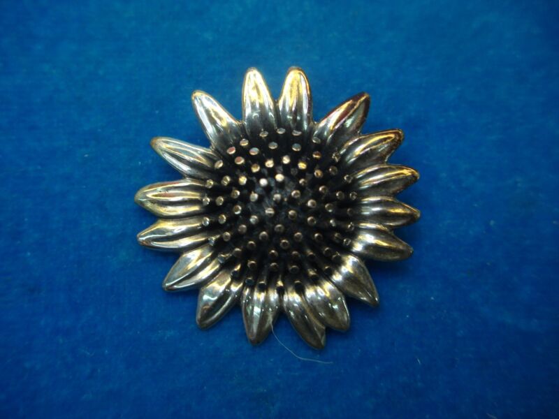 Vintage Beauté Sterling Silver Sunflower Pin with Enamel
