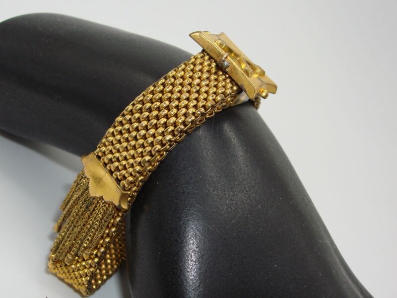 Antique Victorian gold mesh slide bracelet with fringe