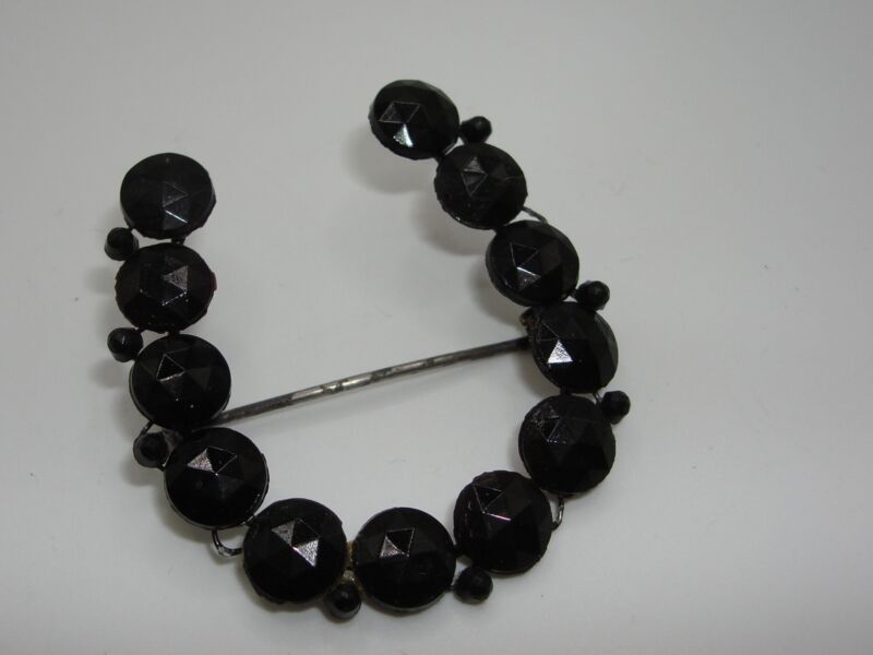 Victorian black crescent brooch pin