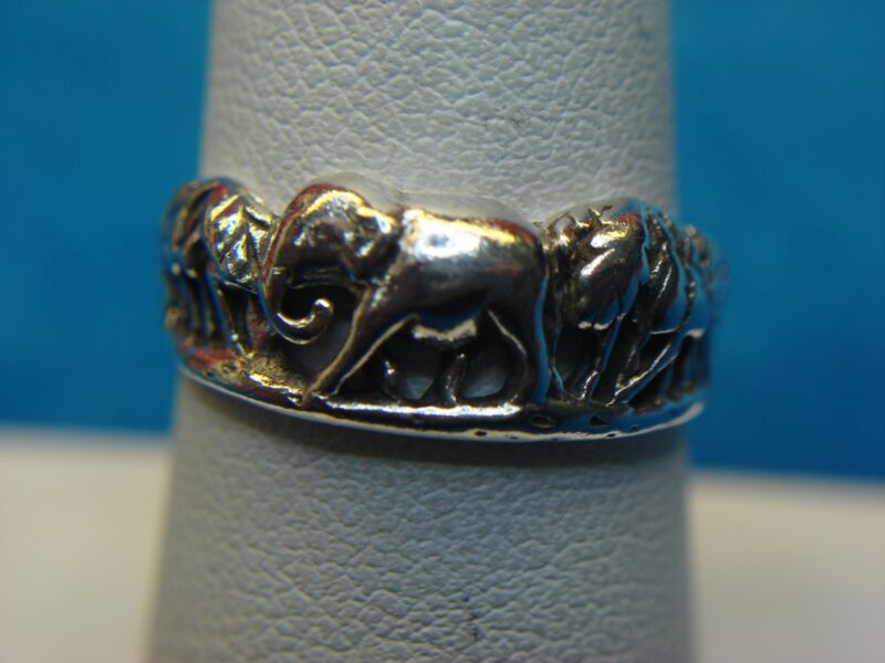 Sterling silver elephant ring, size 7.5, intricately detailed