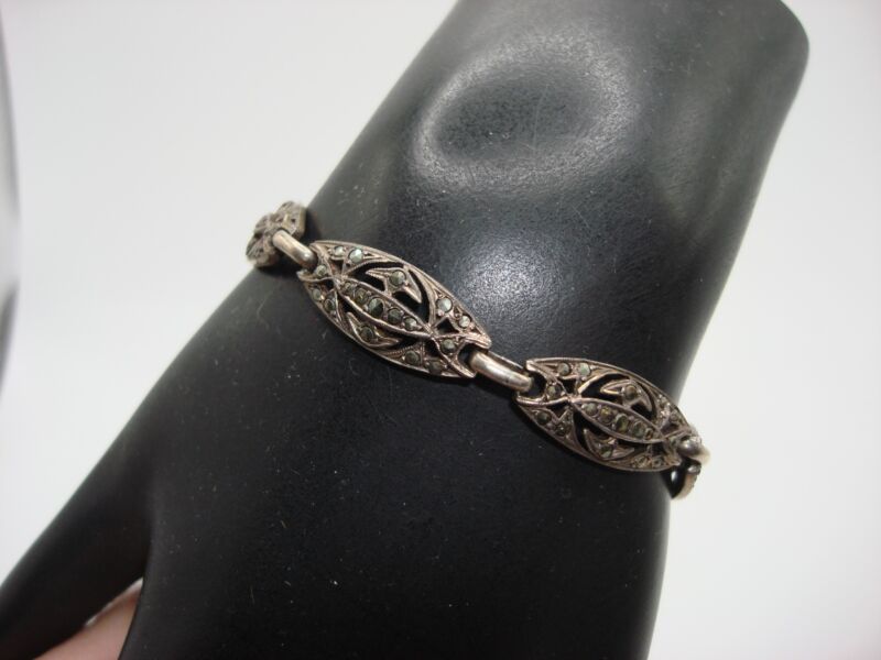 Art Deco sterling silver filigree marcasite bracelet