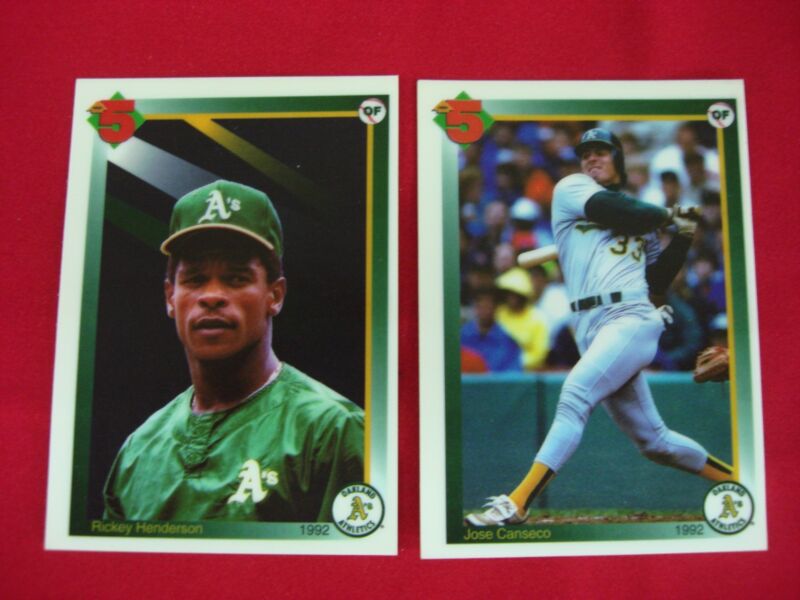 Vintage Rickey Henderson & Jose Canseco 1992 Oakland Athletics Reusable Decal Prototype Baseball Cards