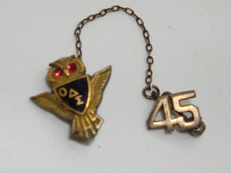 Vintage 1945 Omicron Delta Epsilon Temple Owl Gold-Filled Pin