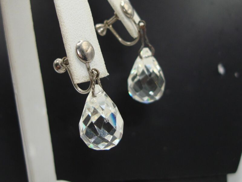 Vintage lead crystal briolette dangle earrings in silver