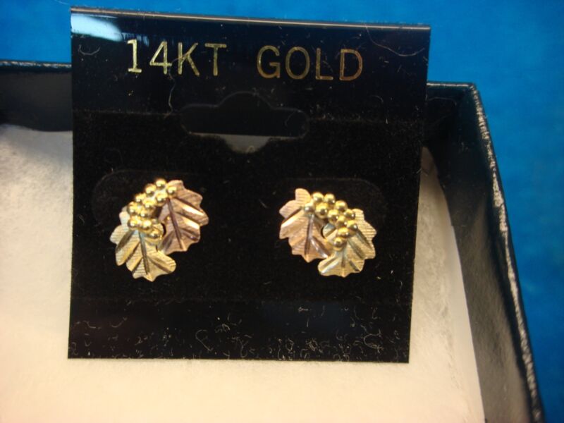 Vintage 10K Tri-Color Gold Leaf Earrings by Coleman Co.