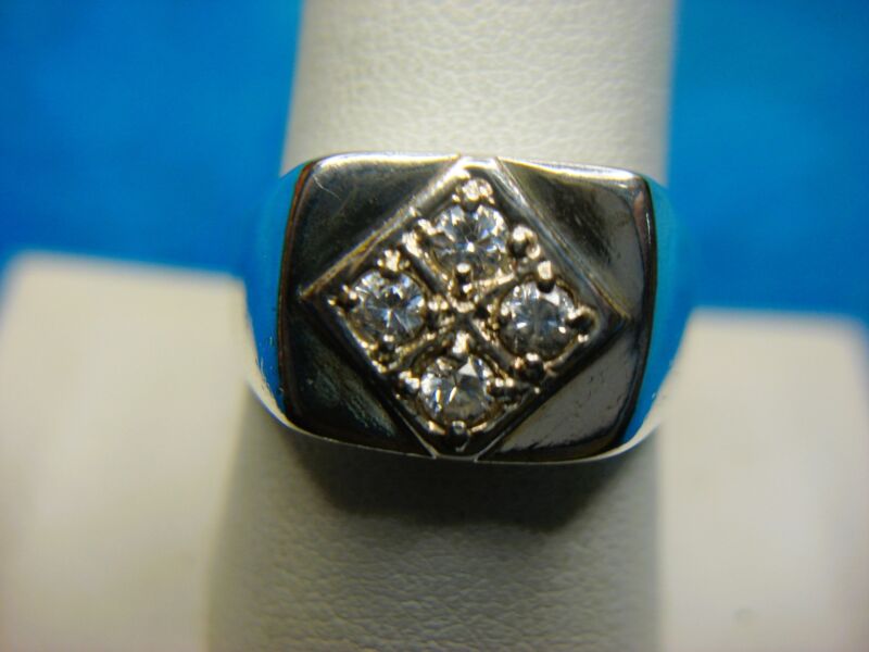 Sterling Silver Men's Ring with 4 Round Simulated Diamonds (Size 10)