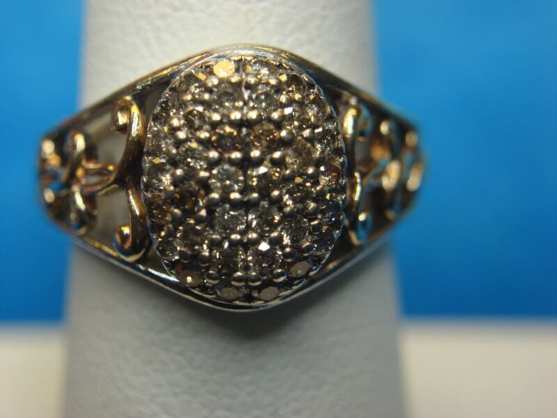 Elegant 14K rose gold and sterling silver diamond ring, size 7, champagne diamonds