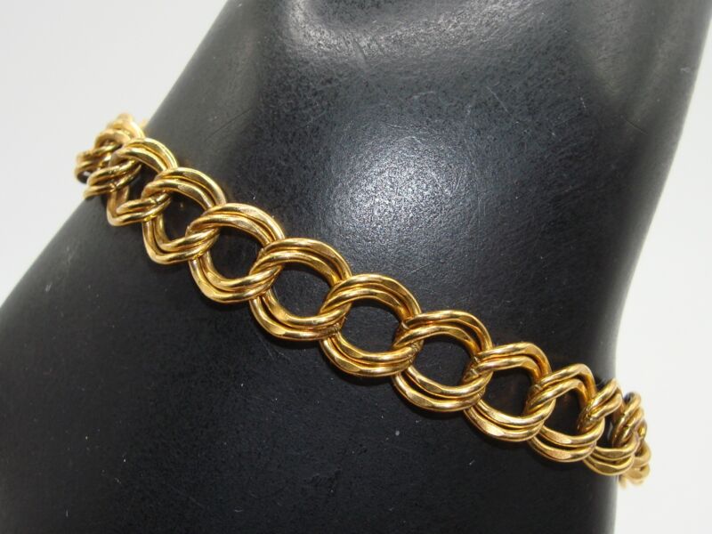 Vintage A.J.C. Co. 12K Gold Filled Double Link Charm Bracelet (7 inches)