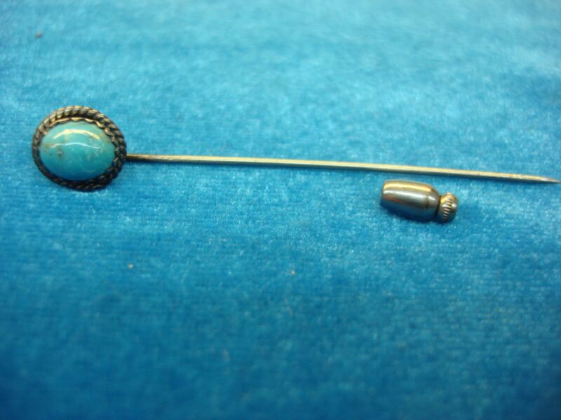 Vintage artisan-made turquoise stick pin with bezel setting