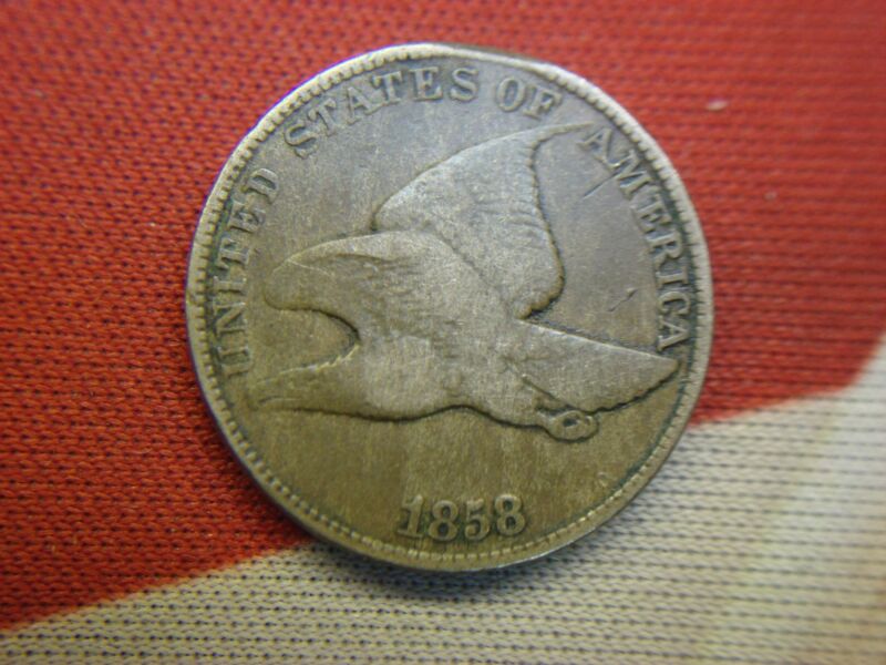 1858 LL Flying Eagle Cent - Rare Early Copper/Nickel US Coin (Slight Rim Bump)