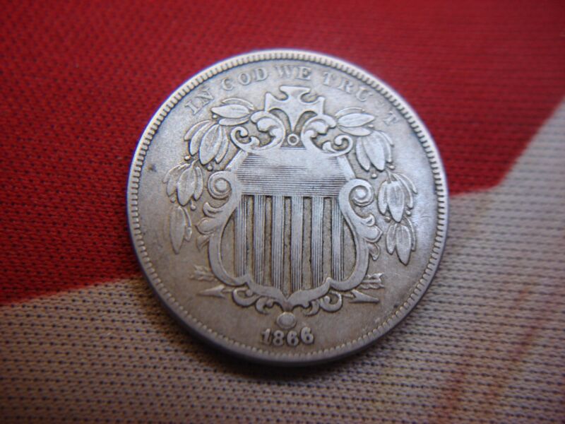 1866 Shield Nickel - Rare U.S. Coin with Rays, High Grade Condition