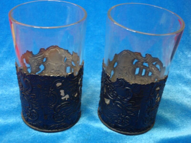 Vintage Mauser sterling silver glass holders, marked '763', pair