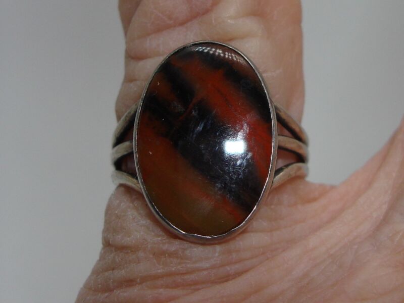 Vintage sterling silver petrified wood ring, size 5 1/4