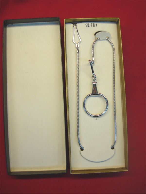 Vintage Swank silver-tone long chain keychain with ring, new in original box