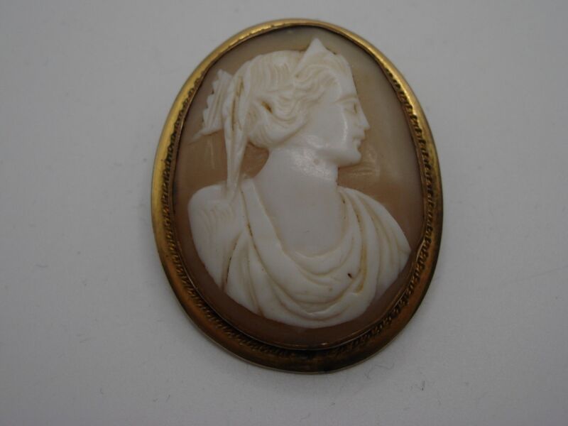 19th Century Shell Cameo Pin/Pendant of a Carved Woman Portrait