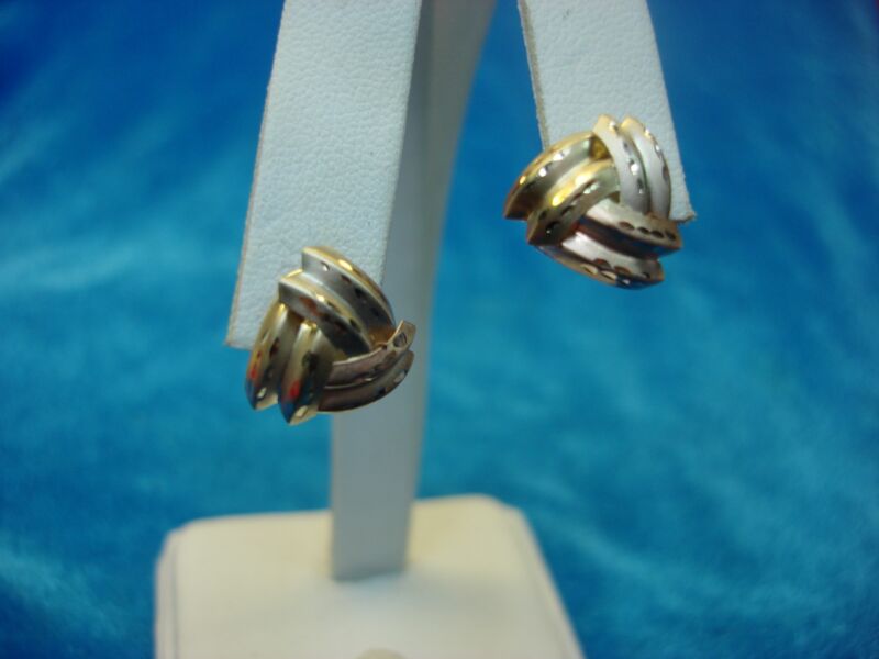 14K Tri-Color Gold Coleman & Co. Stud Earrings - Pre-Owned, Excellent Condition