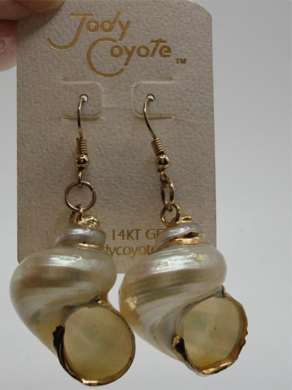 Vintage Jody Coyote iridescent shell dangle earrings in 14K gold filled
