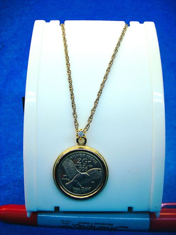Vintage 1976 Bicentennial Eagle .999 Fine Silver Pendant & Rope Chain