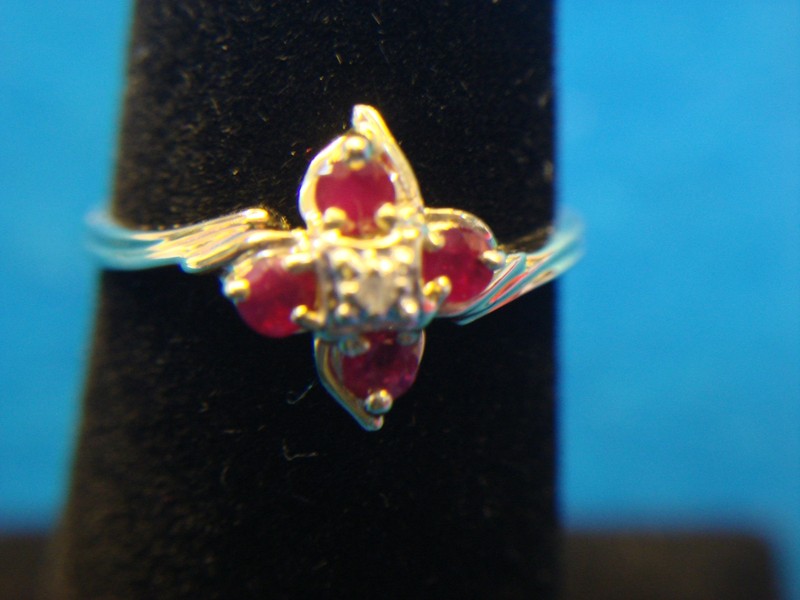 10K yellow gold ruby and diamond ring, size 6