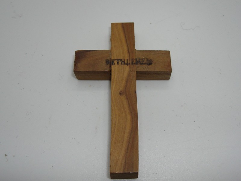 Vintage Bethlehem olive wood cross pendant