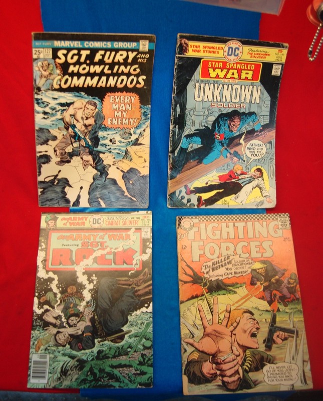 Collection of four vintage US military comic books from Marvel and DC (1960s-70s)