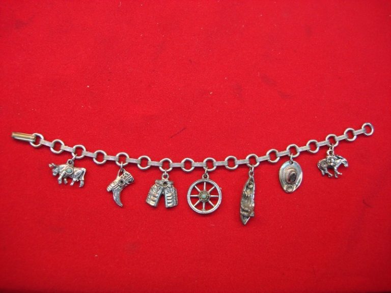 Vintage Silver Western Charm Bracelet with Turquoise Beads