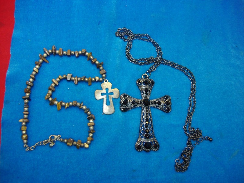 Vintage cross pendants and necklaces (estate lot of 2)