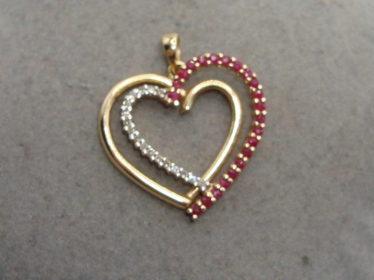 14K Gold Heart Pendant with Rubies & Diamonds
