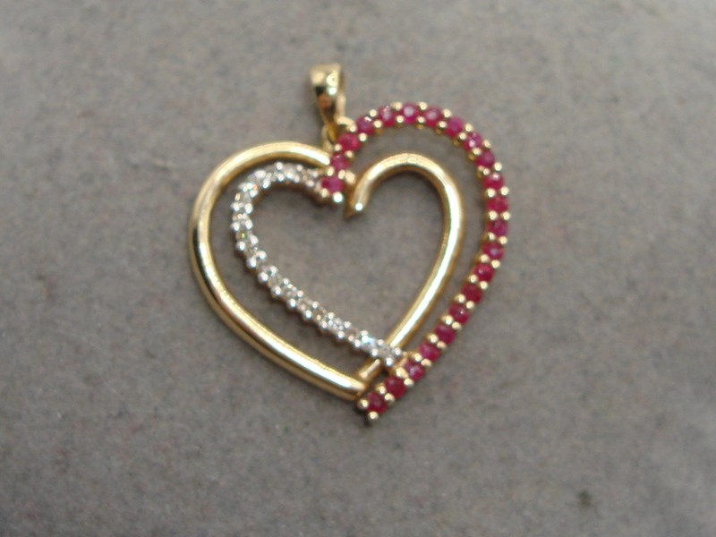 14K Gold Heart Pendant with Rubies & Diamonds