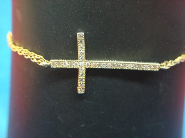 Gold Vermeil Sterling Silver Cross Bracelet & Anklet with Cubic Zirconia