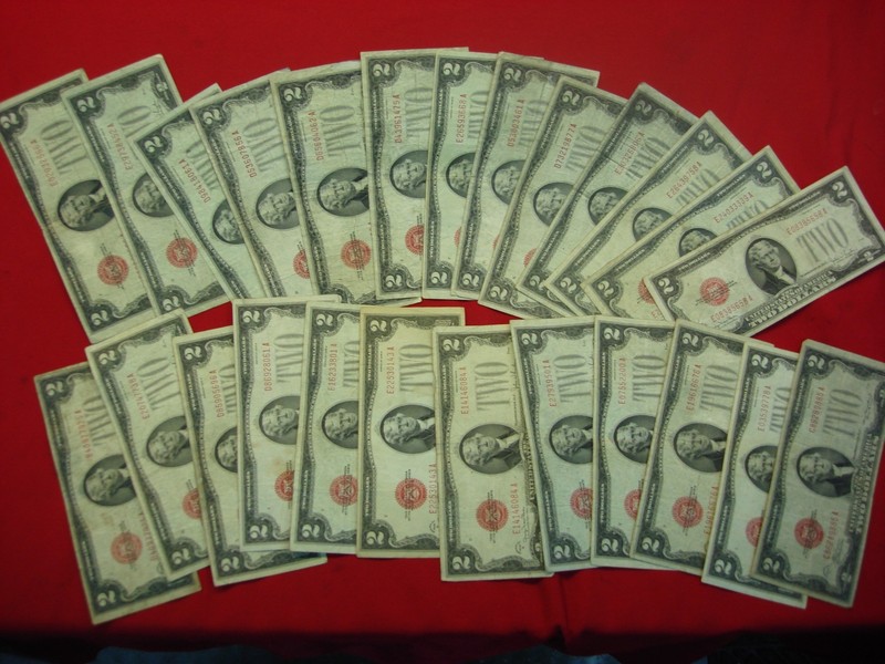 Vintage 1928 Series $2 US Notes - Lot of 25 (Circulated, Good Condition)