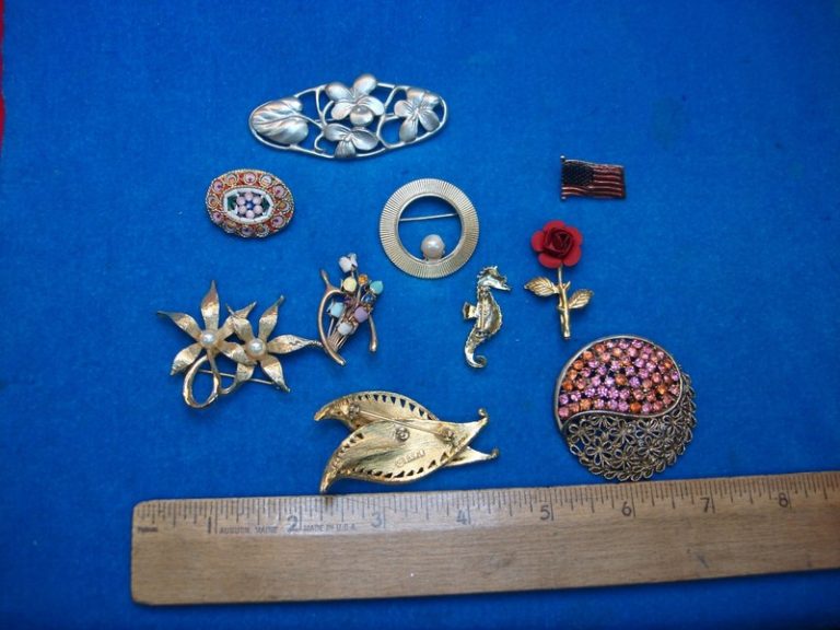 Lot of 10 vintage costume pins, unique and usable estate jewelry