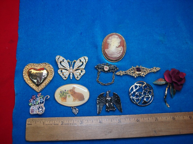 Vintage Estate Jewelry Lot of 10 Unique Costume Pins