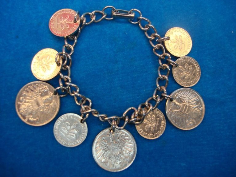 Vintage 1950s Austria coin bracelet with nine genuine silver-tone coins