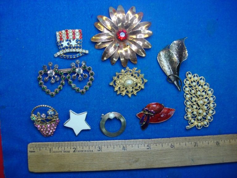 Estate jewelry lot of 10 unique and usable costume pins
