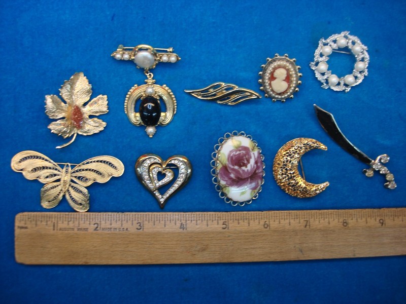 Vintage estate jewelry lot of 10 unique pins