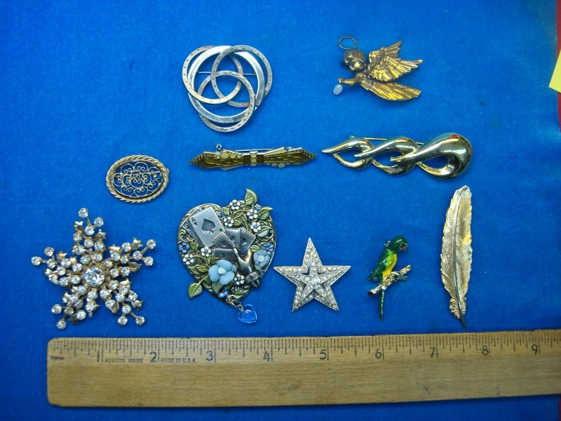 Vintage costume pins, set of 10 unique designs