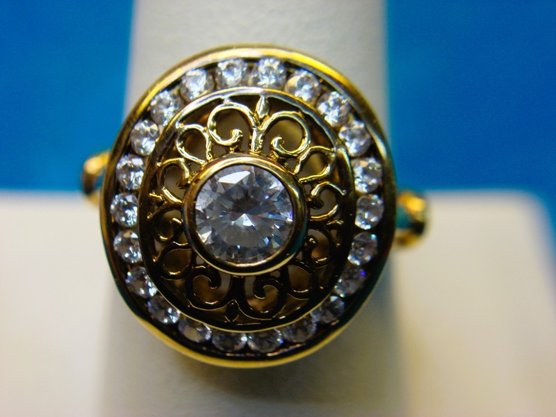 Sterling Silver Ring with Gold Vermeil & Brilliants, Size 10