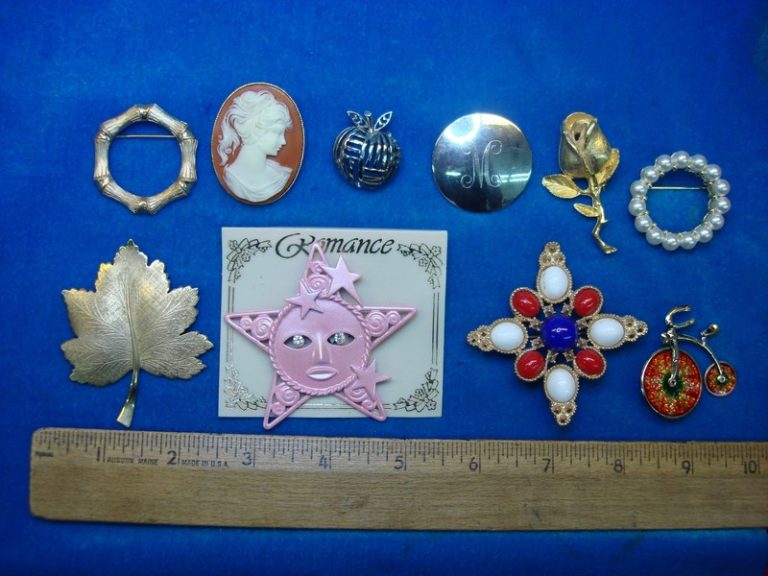 Vintage costume pin lot of 10 with unique designs