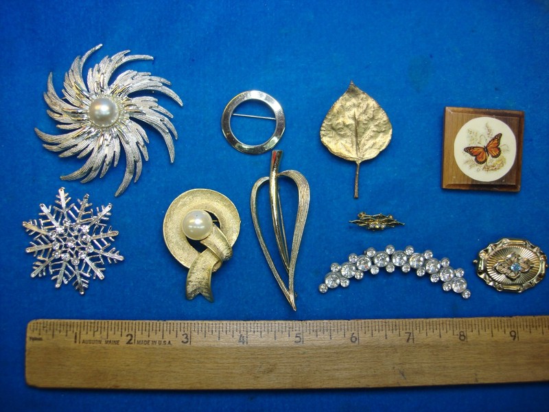 Vintage estate pin collection of 10 unique and usable costume pins