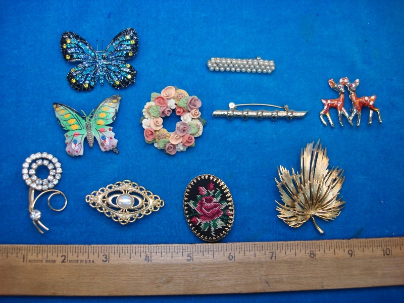 Vintage Estate Jewelry Lot of 10 Unique Pins
