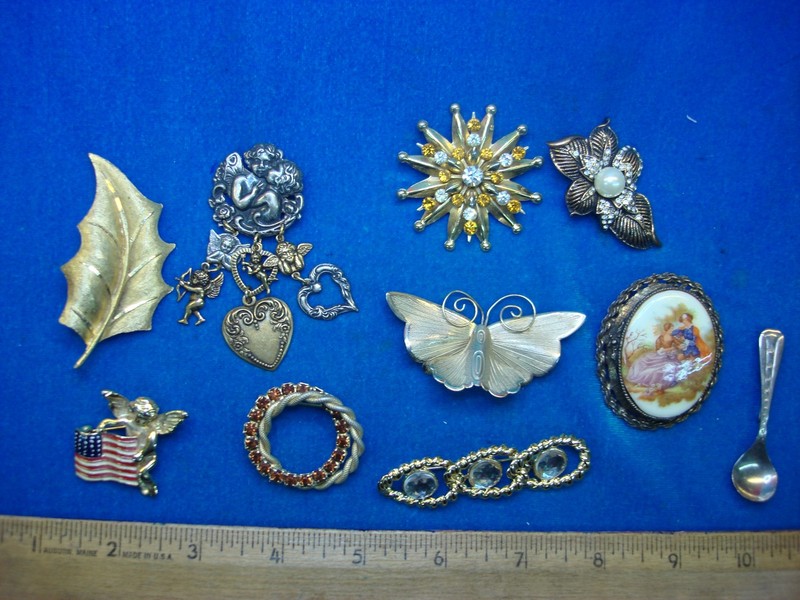 Vintage Estate Jewelry Lot - 10 Unique Costume Pins