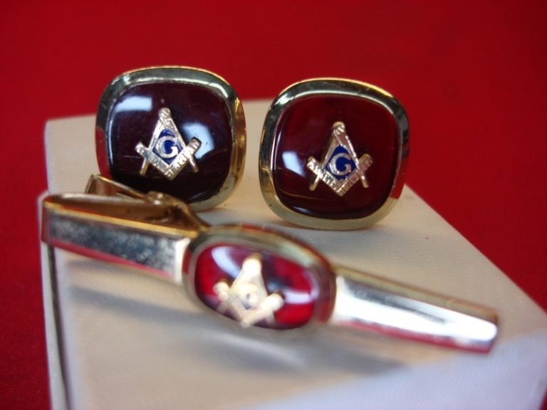 Vintage Anson Masonic Cufflinks & Tie Clip Set