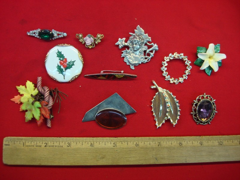 Vintage Estate Jewelry Pin Set of 10 Unique Costume Pins