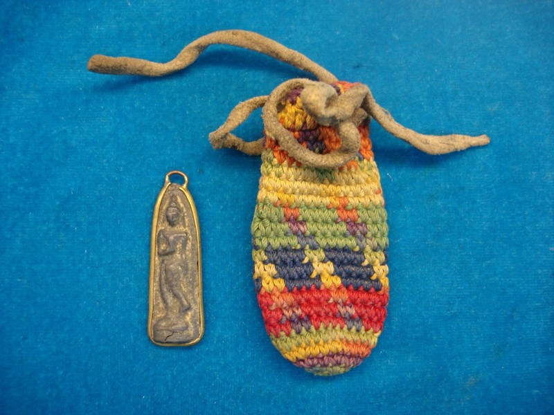 Vintage Phra Ruang Thai Buddhist amulet pendant with brass frame, estate find